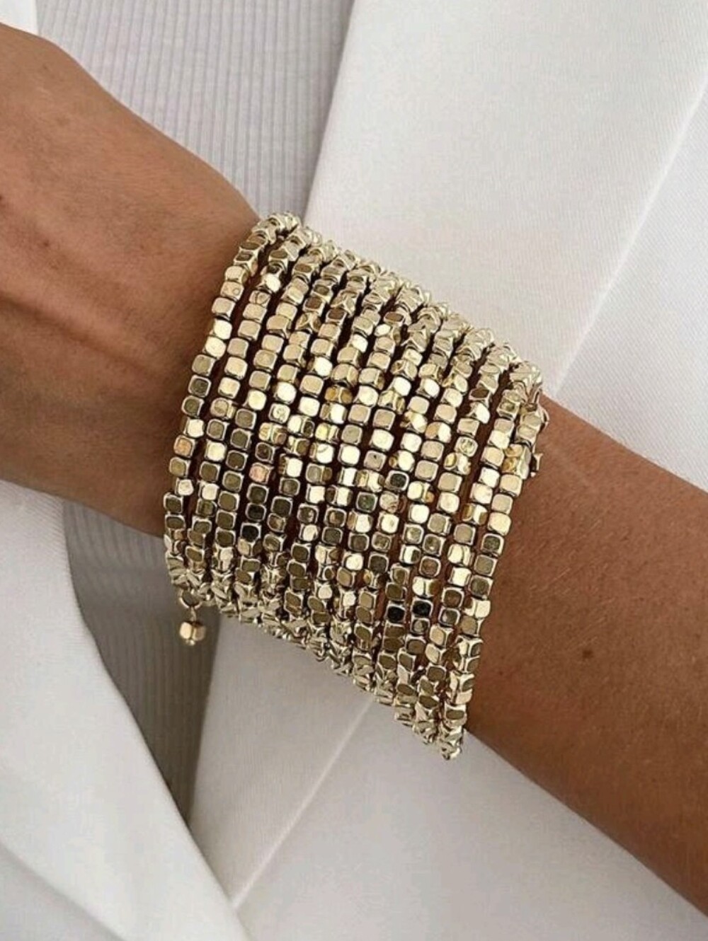 Gold Multi-Row Beaded Stretch Bracelet - Unbranded